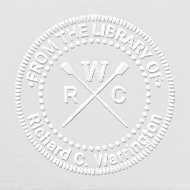 Rowing Rowers Crew 3 Initials Library Book Name v2 Embosser (Design)
