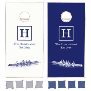 Rowing Rowers Crew Team Water Sports Navy White UL Cornhole Set