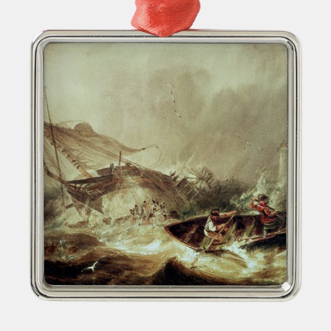 Rowing to rescue shipwrecked metal ornament (Front)