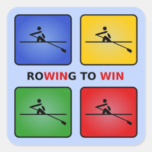 Rowing to win four colors crew blue square sticker