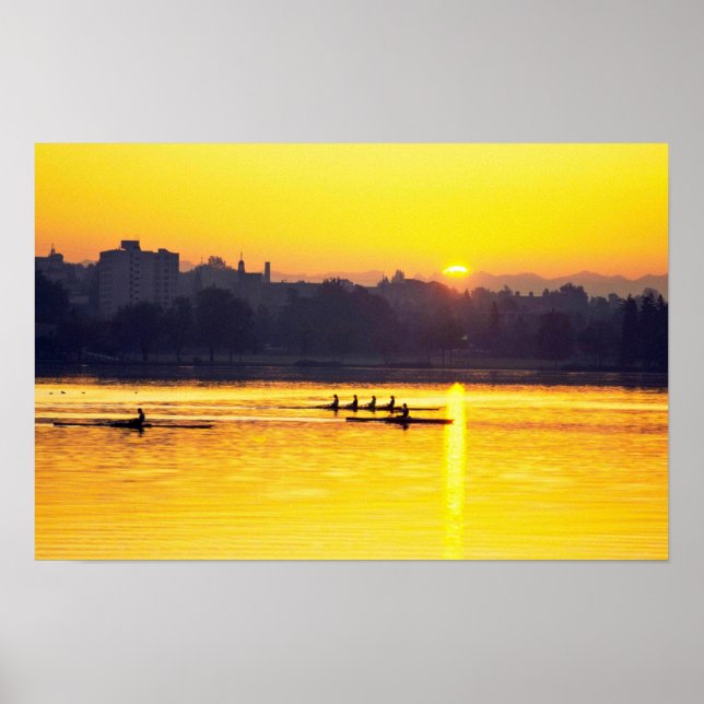 Rowing Training At Sunset Poster (Front)