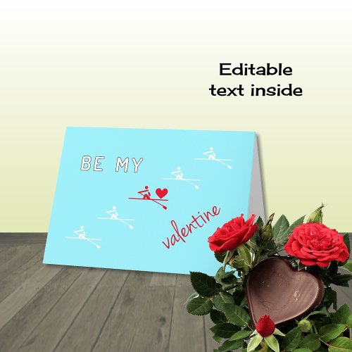 Rowing Valentines Day red blue Holiday Card