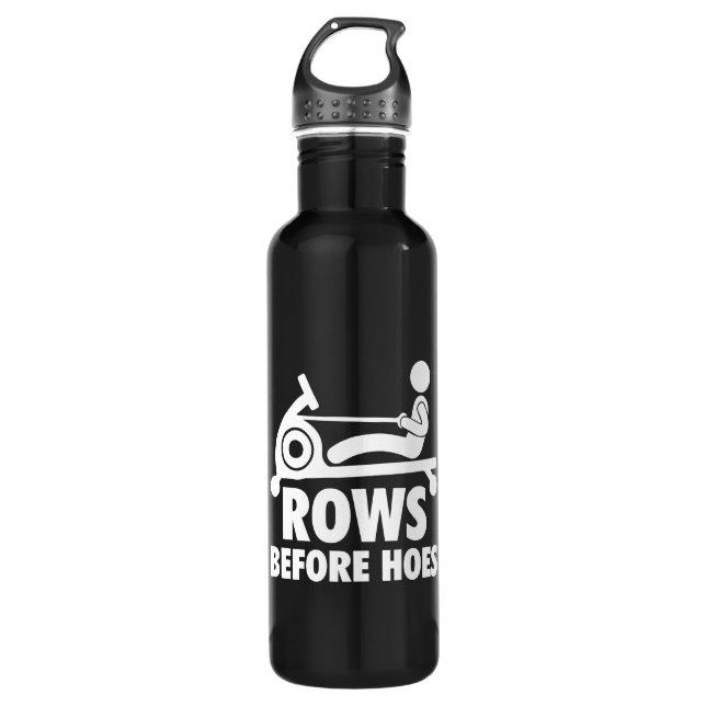 Rows Before Hoes - Funny Rowing Machine Workout Water Bottle (Front)