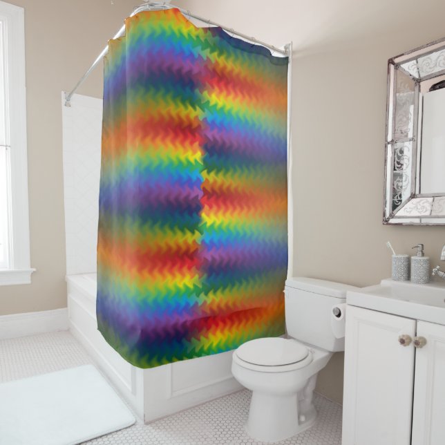 Rows of a Rainbow Fire Shower Curtain (In Situ)