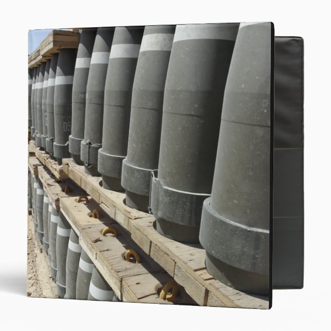 Rows of ammunition are stacked and prepped 3 ring binder (Front/Inside)