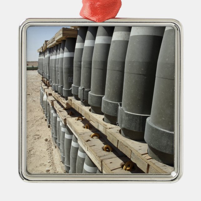 Rows of ammunition are stacked and prepped metal ornament (Front)