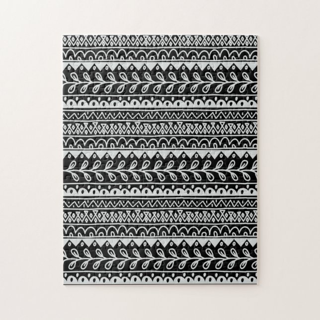Rows of Black and White Doodle Patterns Jigsaw Puzzle (Vertical)
