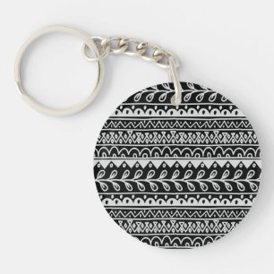 Rows of Black and White Doodle Patterns Keychain
