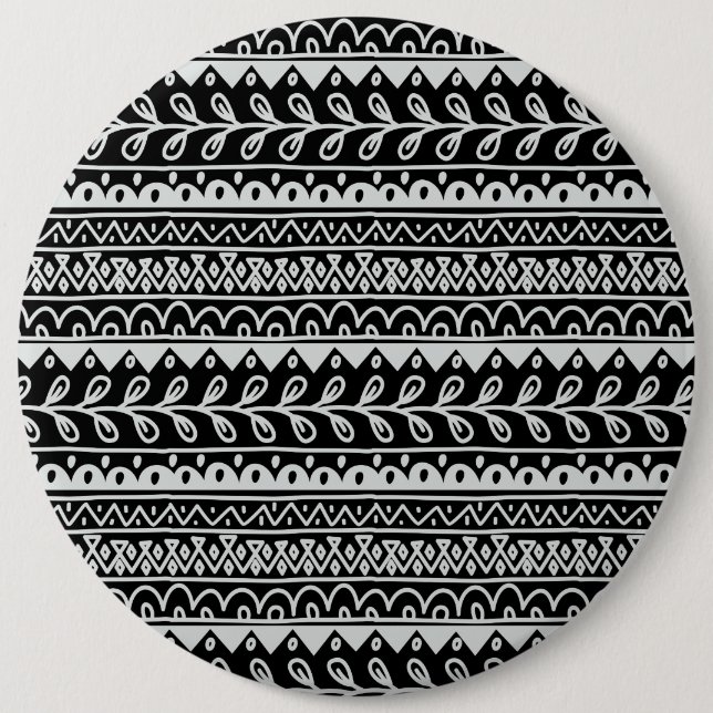 Rows of Black and White Doodle Patterns Pinback Button (Front)
