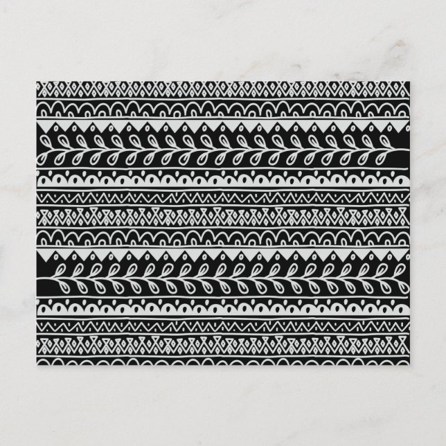 Rows of Black and White Doodle Patterns Postcard (Front)