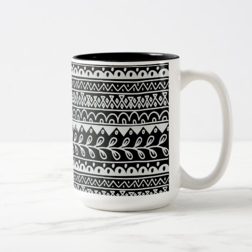 Rows of Black and White Doodle Patterns Two_Tone Coffee Mug