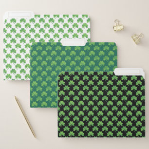 ROWS OF GREEN IRISH SHAMROCKS ON BLACK WHITE GREEN FILE FOLDER