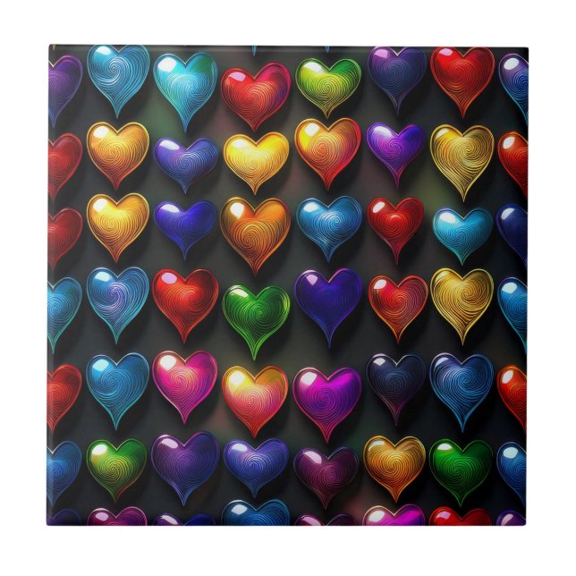 Rows of Hearts  Ceramic Tile (Front)