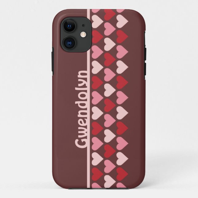 Rows of hearts pattern red pink personalized name Case-Mate iPhone case (Back)