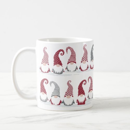 Rows of holiday gnomes in the snow coffee mug
