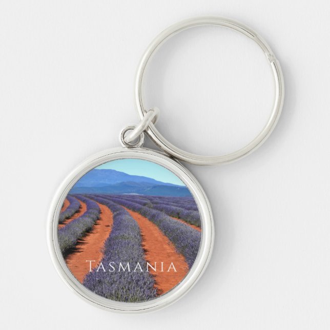 Rows of Lavender Plants in Bloom, Tasmania Keychain (Front)