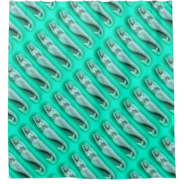 rows of napping green mermaids pattern shower curtain (Front)