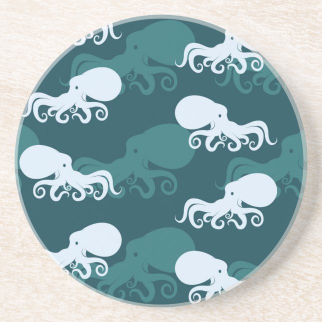 Rows Of Octopus Pattern Sandstone Coaster (Front)
