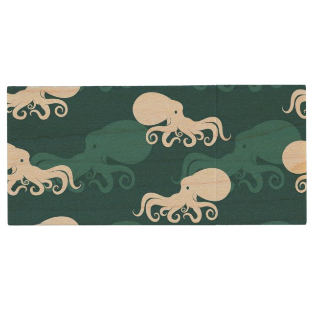 Rows Of Octopus Pattern Wood USB Flash Drive (Front)