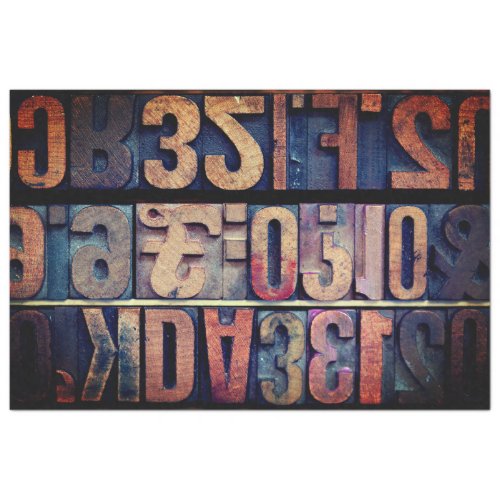 ROWS OF OLD WOODEN TYPESET LETTERS _ RETRO TISSUE PAPER