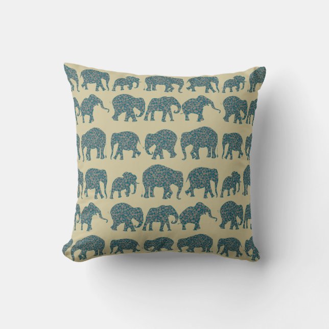 Rows of Paisley Elephants, Beige Pillow or Cushion (Front)