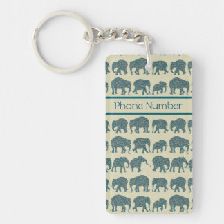 Rows of Paisley Elephants on Beige Acrylic Keychai Keychain