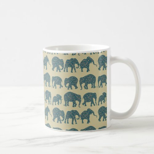 Rows of Paisley Elephants on Beige Coffee Mug