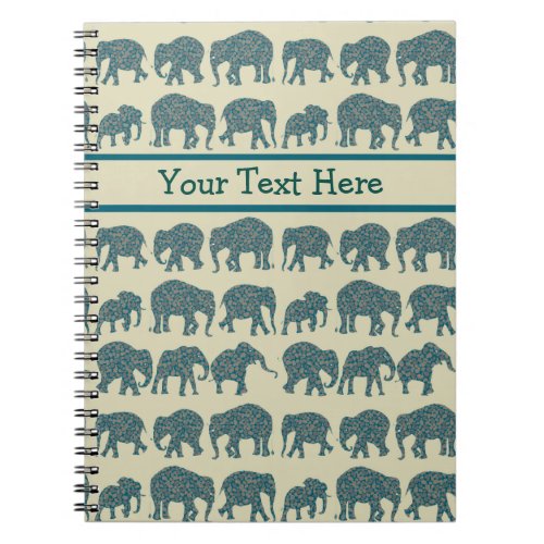 Rows of Paisley Elephants on Beige Spiral Notebook