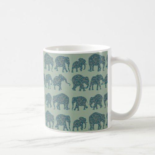 Rows of Paisley Elephants on Sage Green Coffee Mug