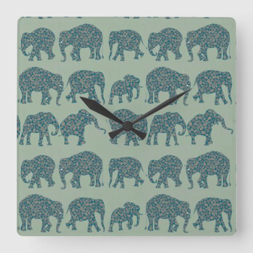 Rows of Paisley Elephants on Sage Green Wall Clock