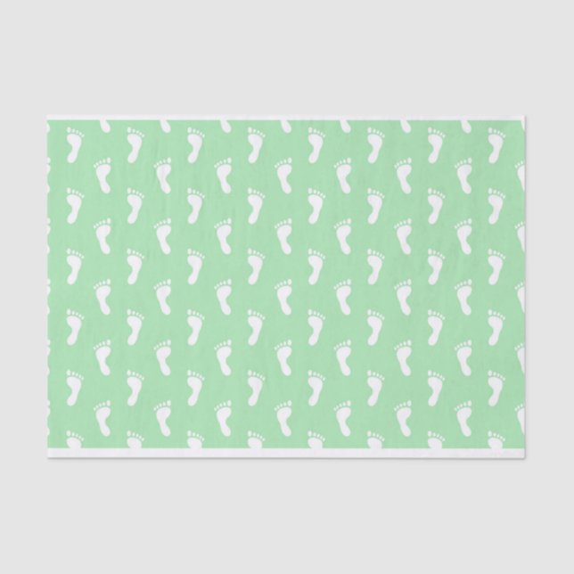 ROWS OF PASTEL GREEN BABY FEET TISSUE PAPER (Front)