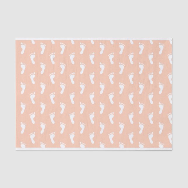 ROWS OF PASTEL PEACH ORANGE BABY FEET TISSUE PAPER (Front)