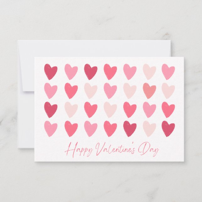 Rows of Pink Hearts Happy Valentine's Day Card (Front)