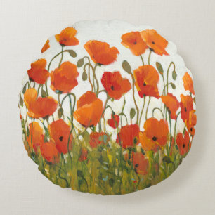 Rows of Poppies I Round Pillow
