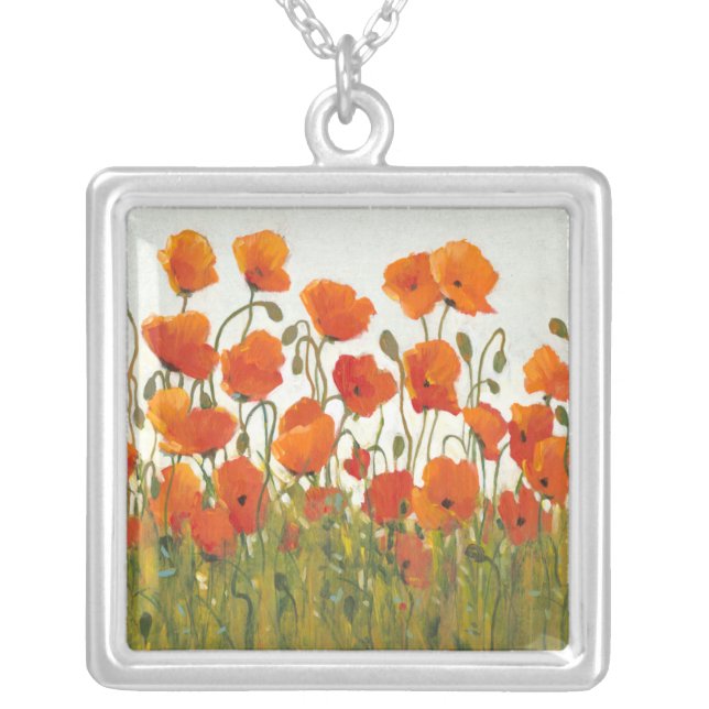 Rows of Poppies I Silver Plated Necklace (Front)
