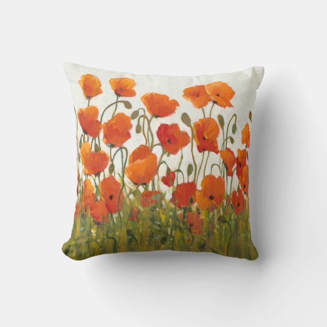 Rows of Poppies I Throw Pillow (Front)