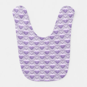 ROWS OF PURPLE & GREEN LOVE HEARTS BABY BIB