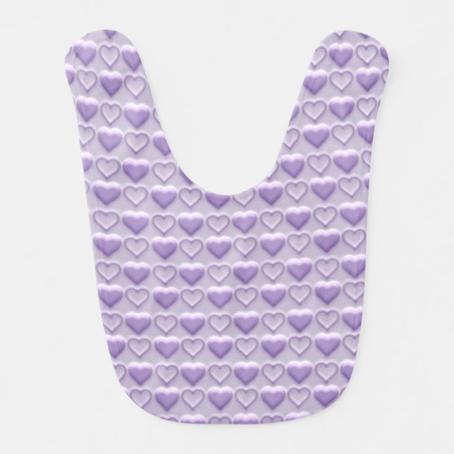 ROWS OF PURPLE & GREEN LOVE HEARTS BABY BIB (Front)