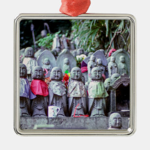 Rows of small Jizo monk statues with bibs - Japan Metal Ornament