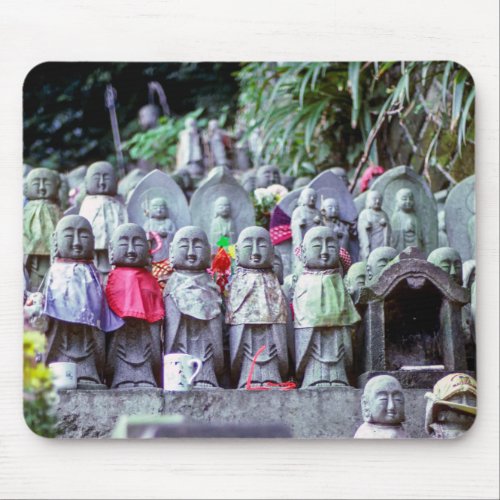 Rows of small Jizo monk statues with bibs _ Japan Mouse Pad