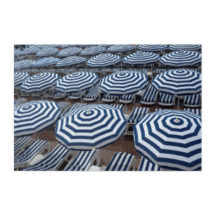 Rows Of Striped Beach Umbrellas With Sun Beds Acrylic Print
