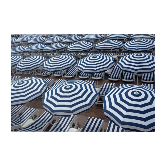 Rows Of Striped Beach Umbrellas With Sun Beds Acrylic Print (Front)