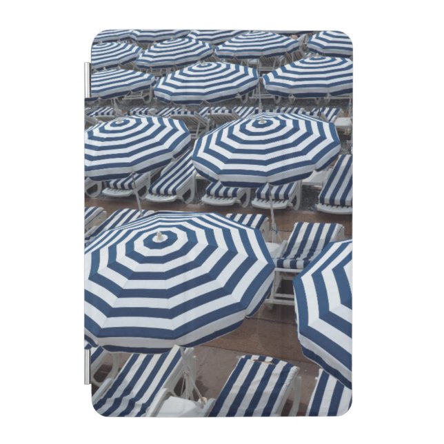 Rows Of Striped Beach Umbrellas With Sun Beds iPad Mini Cover (Front)