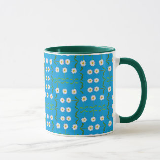Rows of White Daisies on Teal Background Mug