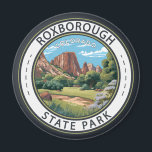 Roxborough State Park Colorado Badge Magnet<br><div class="desc">Roxborough State Park illustration in a badge style circle. Nestled in the foothills of the majestic Rocky Mountains, Roxborough State Park is a natural paradise just outside of Denver, Colorado. With its iconic red rock formations, tranquil trails, and diverse wildlife, it offers a serene escape where you can connect with...</div>