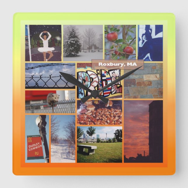 Roxbury, Massachusetts Photo Collage 9958 Square Wall Clock (Front)