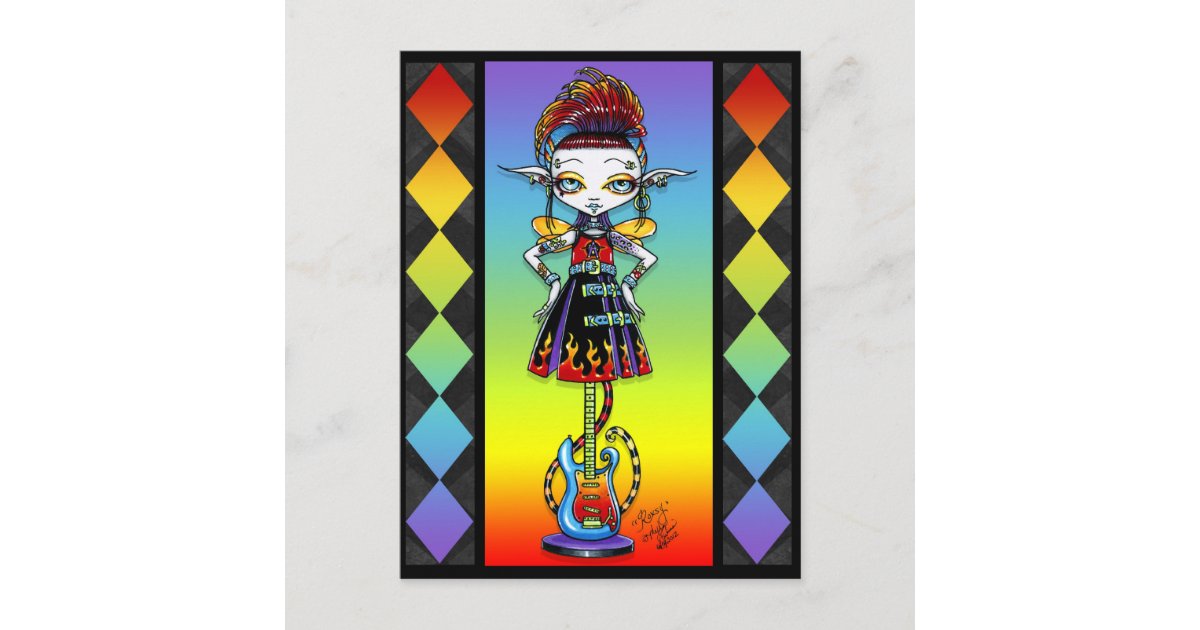 Roxsy Pixie Stick Psychobilly Rainbow Fae Postcard | Zazzle