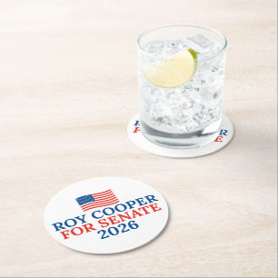 Roy Cooper for Senate 2026 Election Party Round Paper Coaster