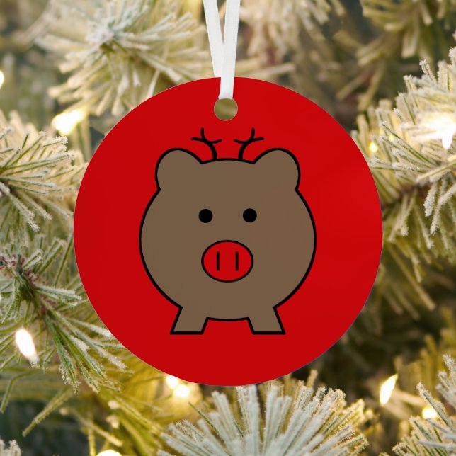 Roy the Christmas Pig Metal Ornament (Insitu)