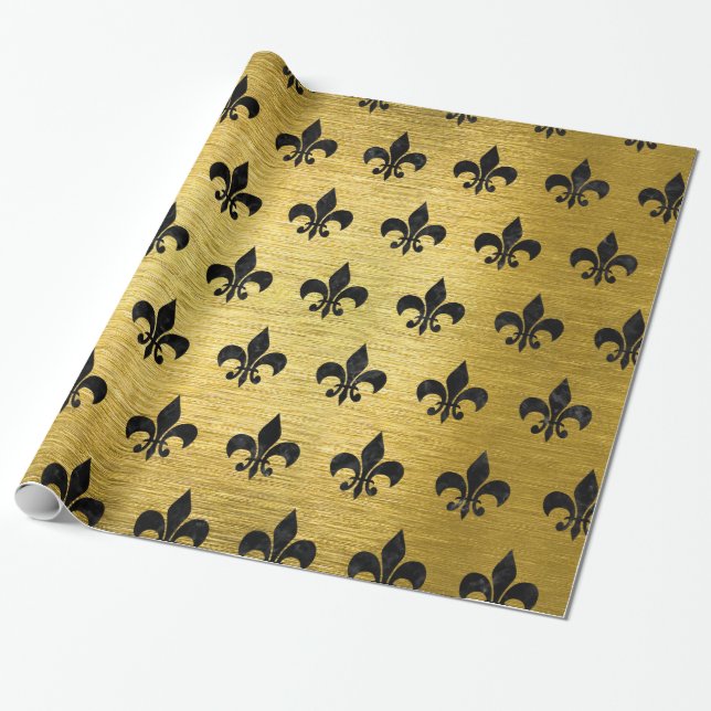 ROYAL1 BLACK MARBLE & GOLD BRUSHED METAL WRAPPING PAPER (Unrolled)